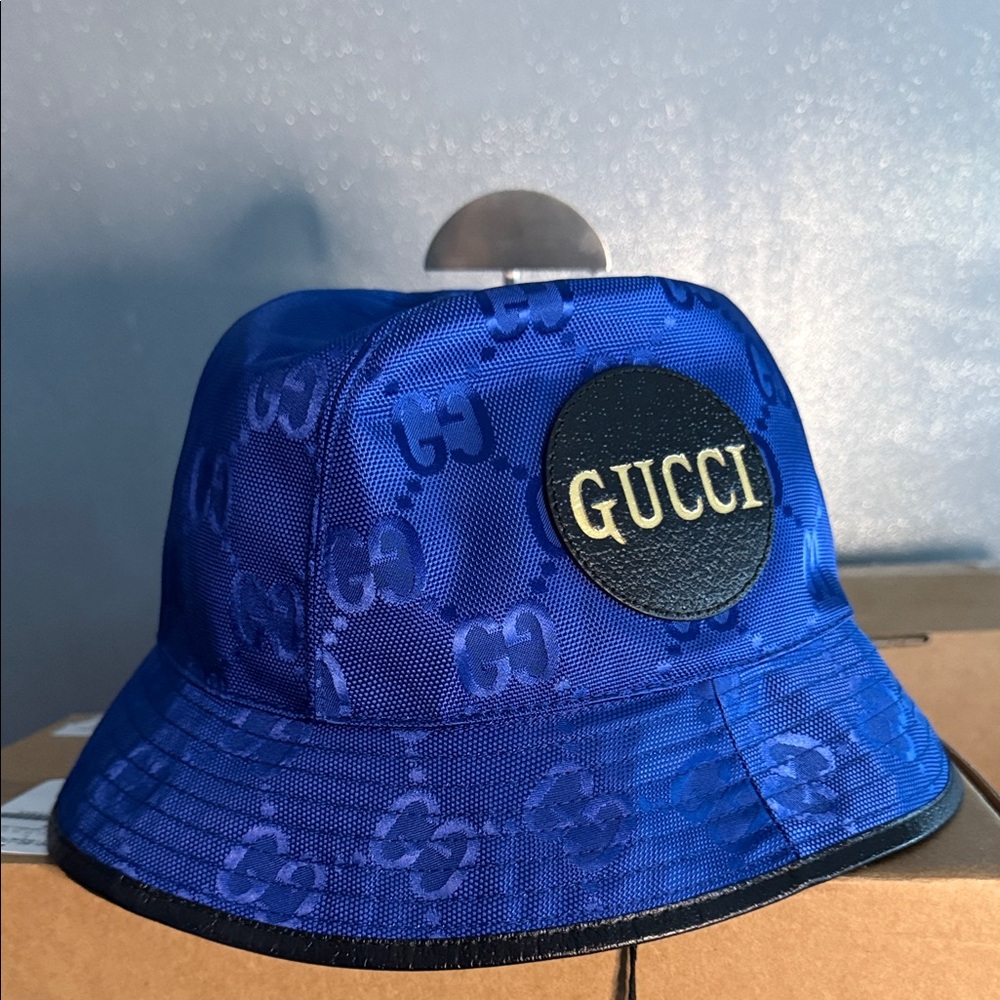 Gucci Royal Blue Bucket Hat with Black Patch - Picture 2 of 16